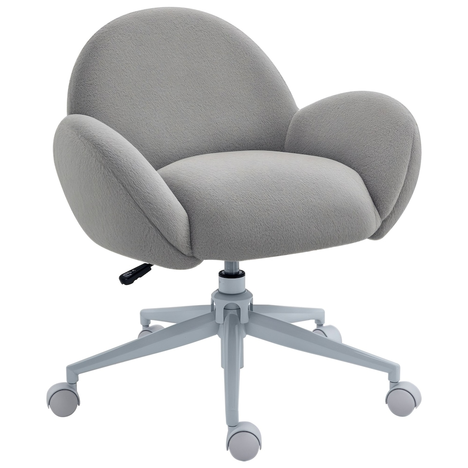 image 1 of HOMCOM Fluffy Leisure Chair Office Chair with Backrest Armrest Wheels Grey