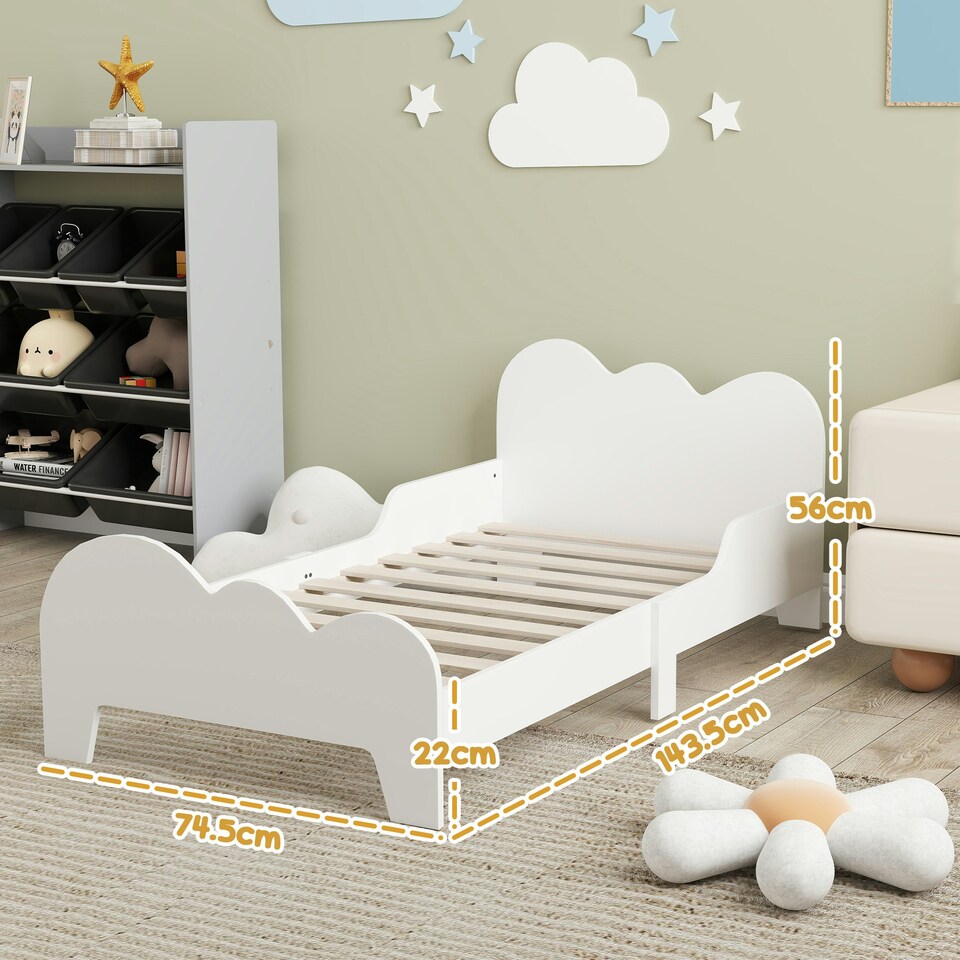 image 1 of AIYAPLAY Cloud-Themed Toddler Bed with Safety Rails, 143.5 x 74.5 x 56cm