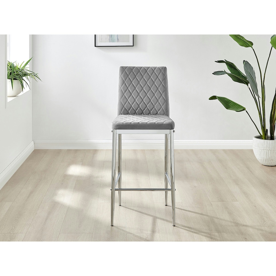 image 1 of Furniturebox 2x Milan Bar Stools Grey Velvet Silver Legs