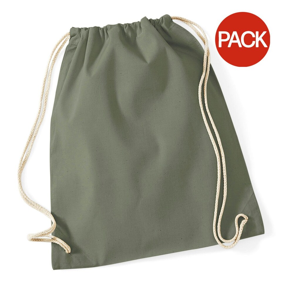 Westford Mill Cotton Gymsac Bag - 12 Litres (Pack of 2) - Olive - One Size | Green | One Size