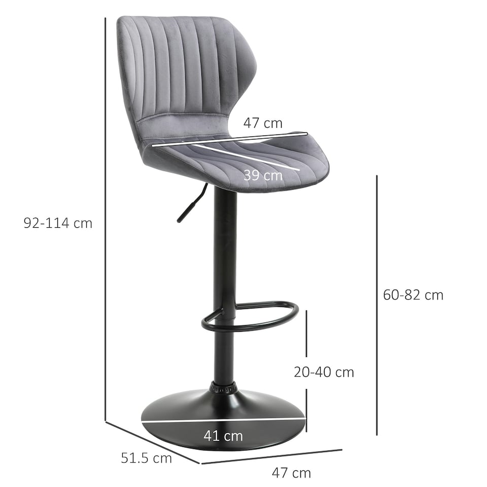image 1 of HOMCOM Bar Stool Set of 2 Fabric Adjustable Height Swivel Counter Chairs