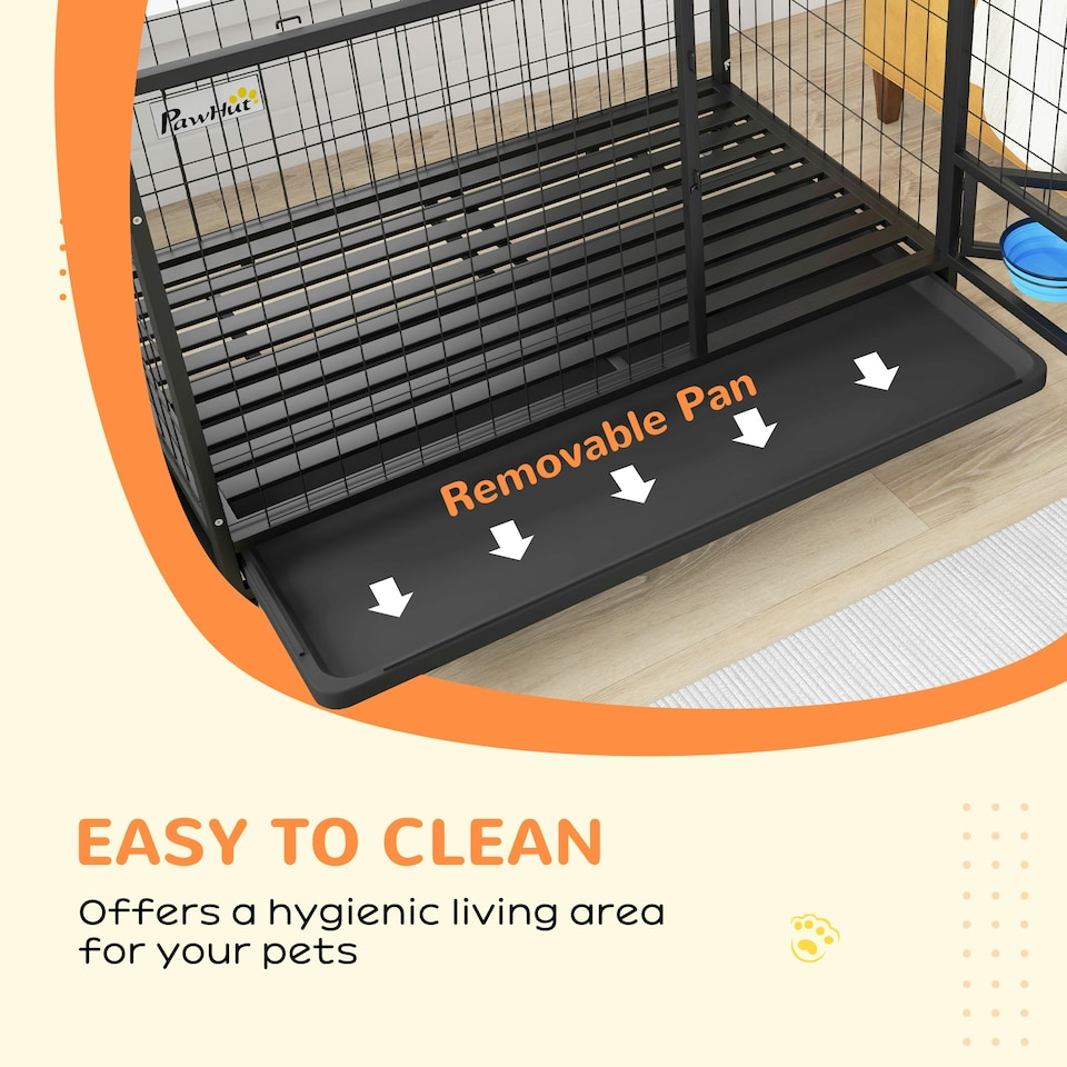 image 1 of PawHut 48" Heavy Duty Dog Crate on Wheels w/ Bowl Holder, Removable Tray