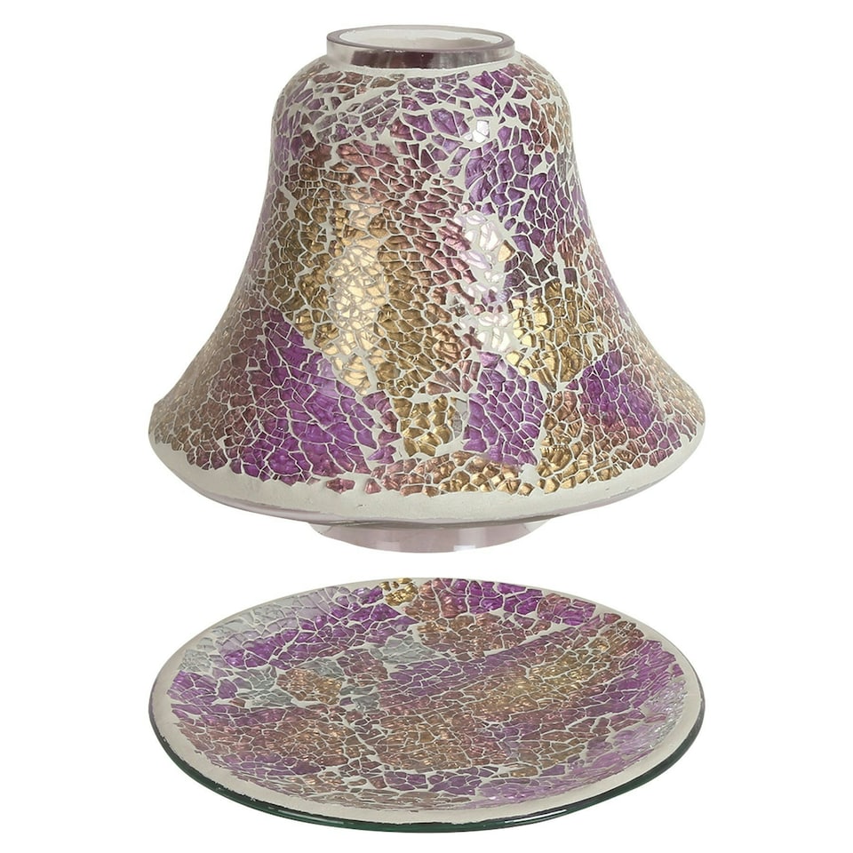 Aroma Jar Candle Shade & Tray Set Purple & Gold Crackle