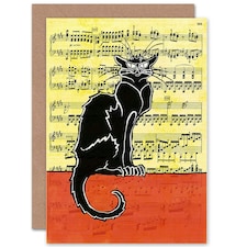 Upcycle Chat Noir Music Sheet Cat Art Card