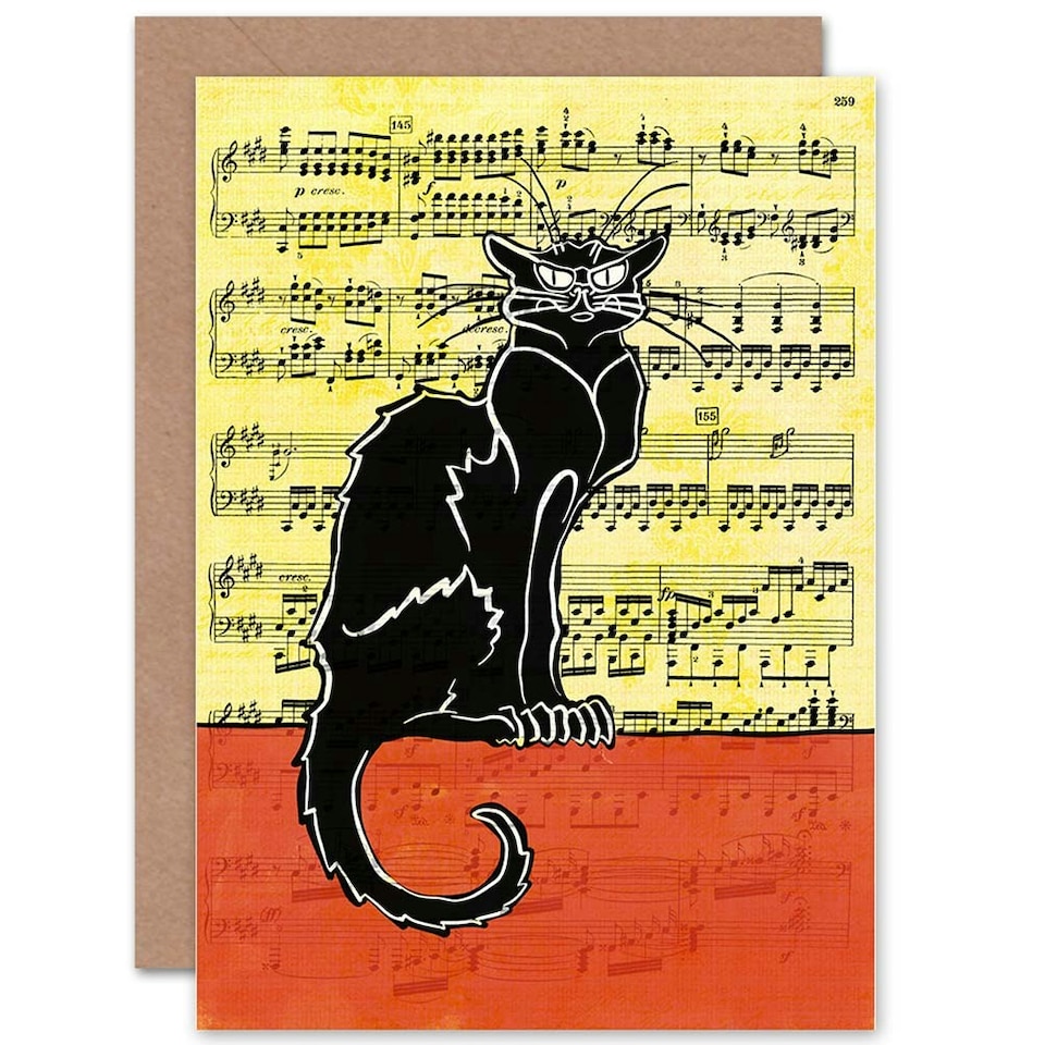 image 1 of Upcycle Chat Noir Music Sheet Cat Art Card
