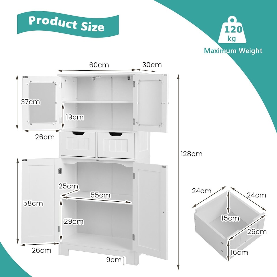 image 1 of COSTWAY Bathroom Storage Cabinet Wood Storage Organizer White