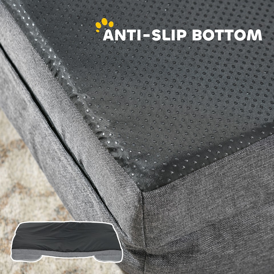 image 1 of PawHut Dog Sofa Bed, Washable Soft Plush Pet Bed with Removable Flannel Cover and Non-Slip Bottom, Anti-Anxiety for Cats, Small, Medium and Large Dogs, 112 x 80 x 16.5 cm, Grey | Grey | L