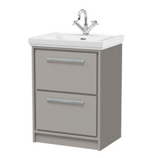 Bathroom Floor Standing 2-Drawer Vanity, Fireclay Basin, Grey, 600mm | Grey | Pebble Grey | 1
