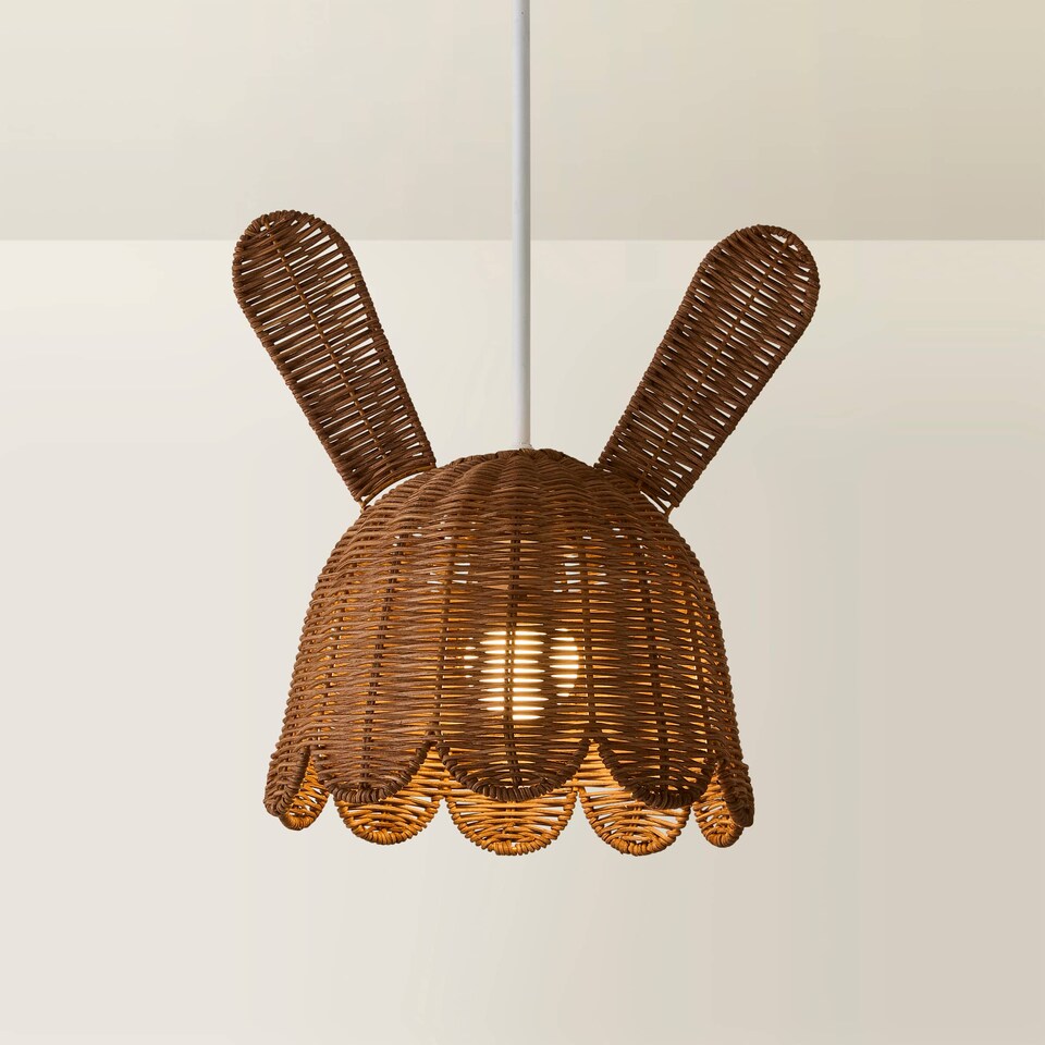 image 1 of ValueLights Bella Rattan Bunny Ceiling Pendant Lamp Shade | Brown