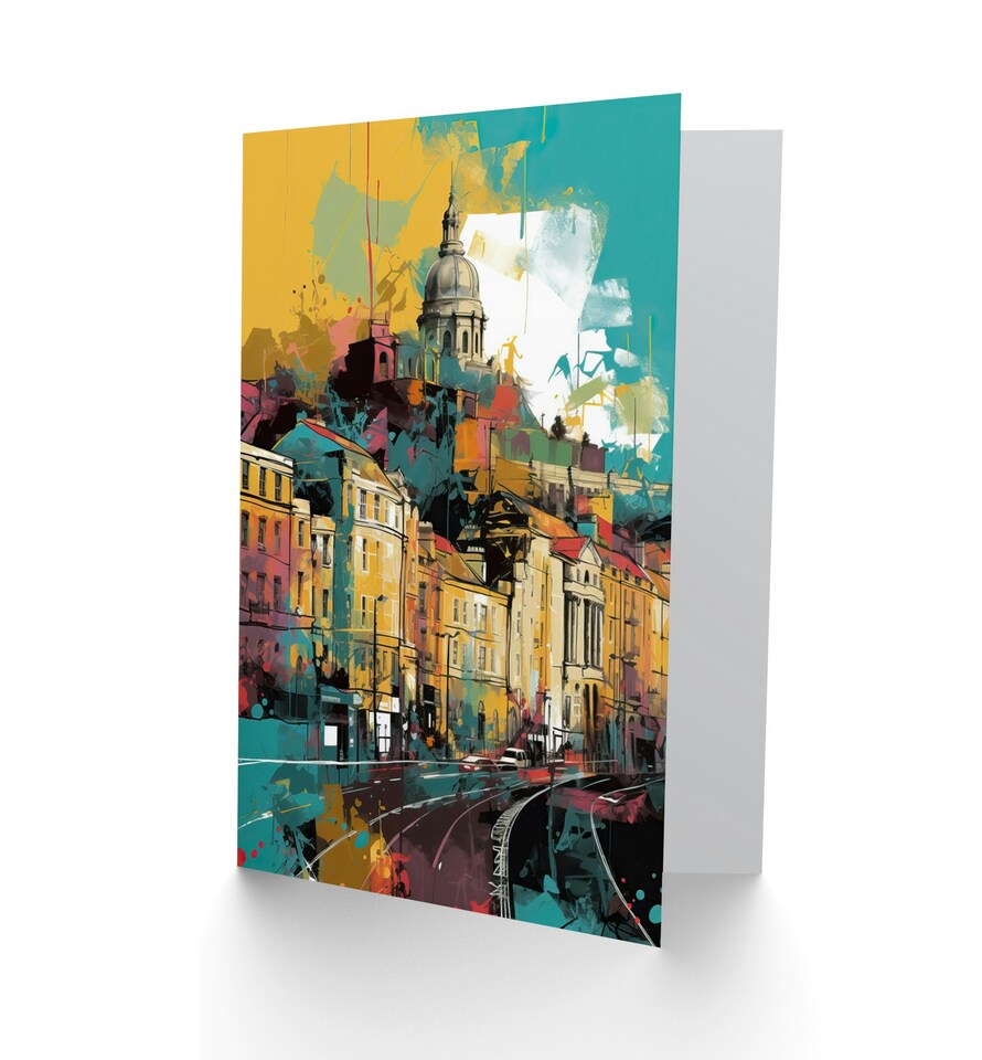 image 1 of Nottingham City Modern Colourful Cityscape Good Luck Greeting Card
