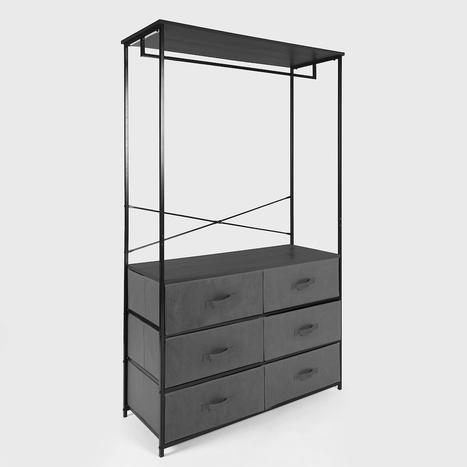 image 1 of OHS Brooklyn 6 Drawer Home Storage Fabric Display Cabinet With Hanging Rail Grey