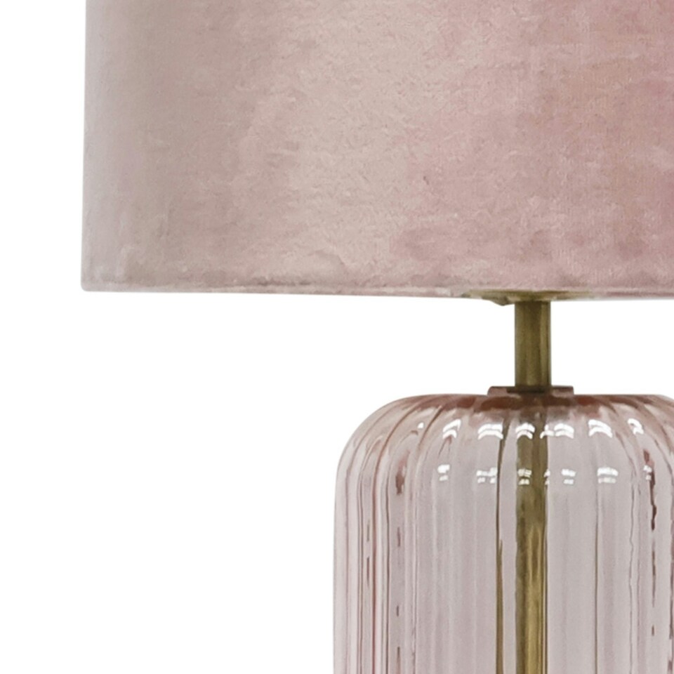 image 1 of First Choice Lighting Set of 2 Walpole Blush Glass and Antique Brass 49cm Table Lamps with Pink Velvet Shade Bronze | Pink