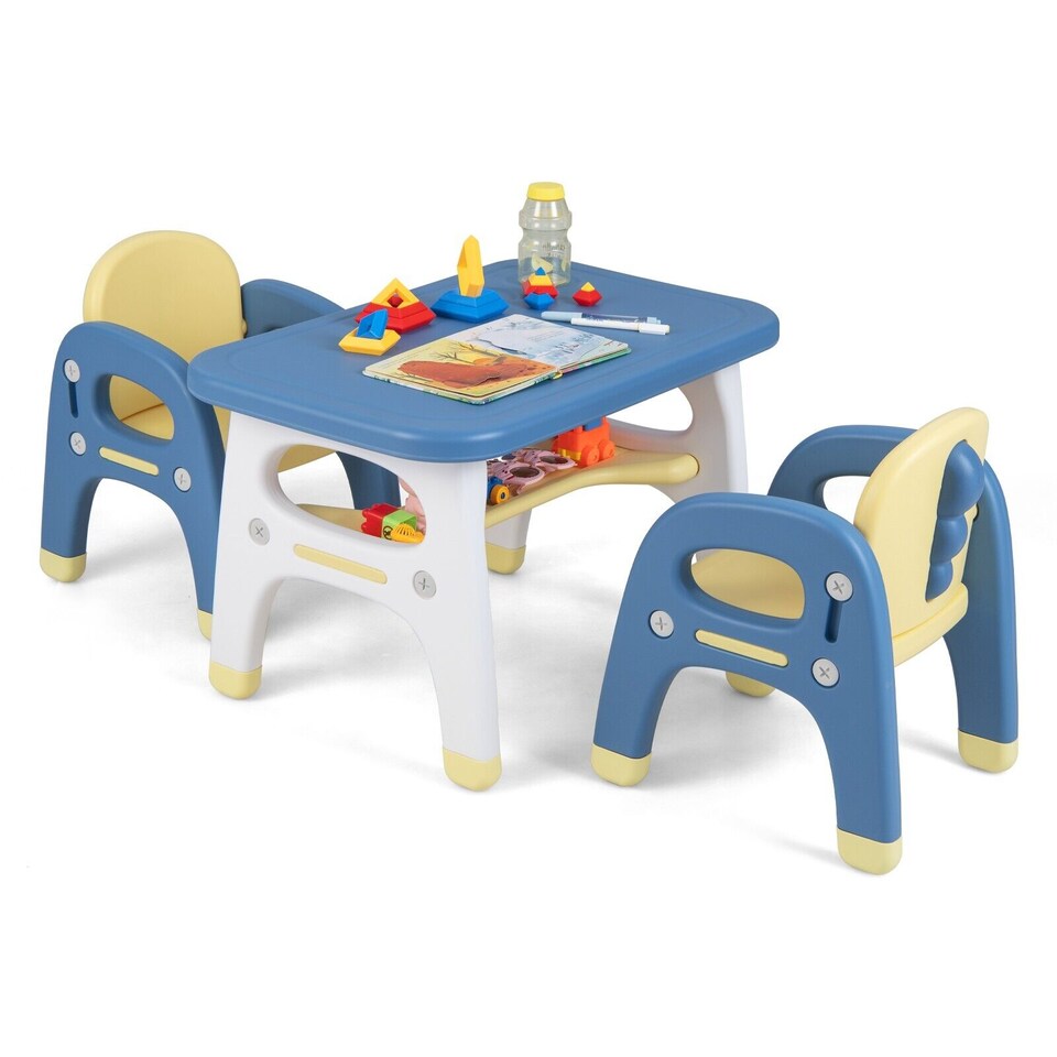 image 1 of COSTWAY 3 Pcs Kids Table and Chair Set Toddler Activity Writing Table Set Arts & Crafts