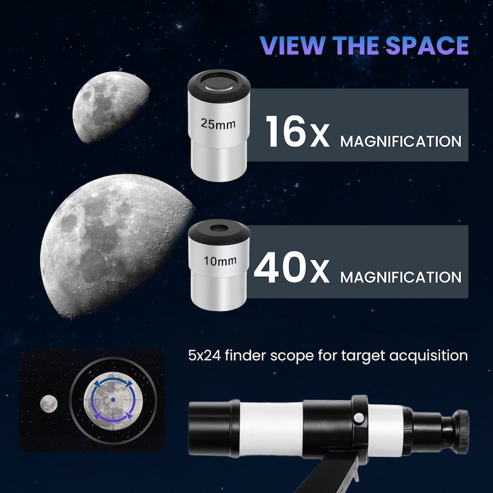 image 1 of Outsunny Astronomy Telescope for Adults and Beginners, 80 mm Aperture Portable Refractor Telescope with 40X/16X Magnification, Adjustable Tripod, Alt-Azimuth Mount, Carry Bag for Travel, White
