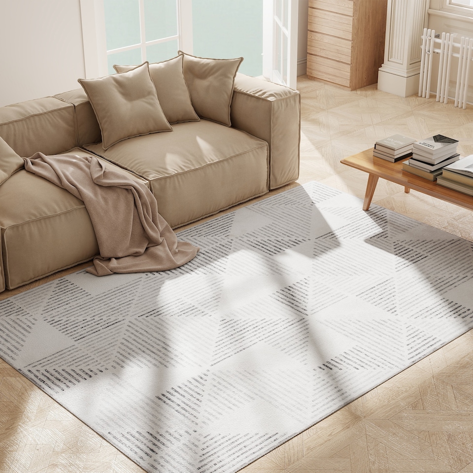 image 1 of HOMCOM Modern Area Rug, Geometric Pattern Non-Slip Washable Rug, Soft Floor Carpet for Living Room, Bedroom, Dining Room, Home Office, 230 x 160 cm, Grey | Grey