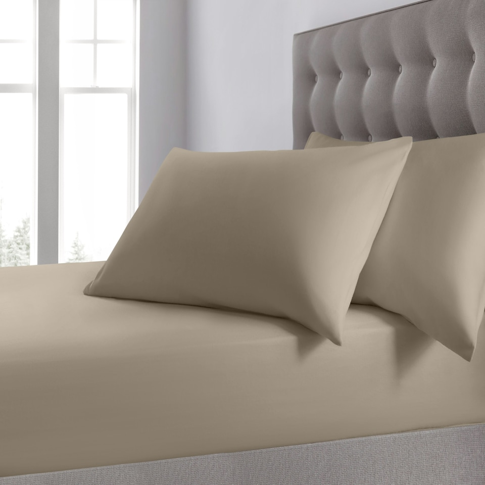 image 1 of Velosso Plain Dyed Cotton Blend Fitted Sheet Brown | Latte | King