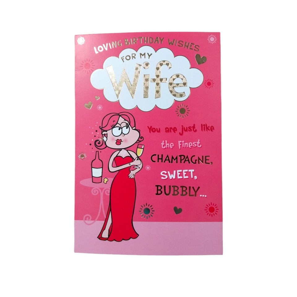 image 1 of Loving Birthday Wishes For My Wife Lady with Champagne Design Witty Words Card