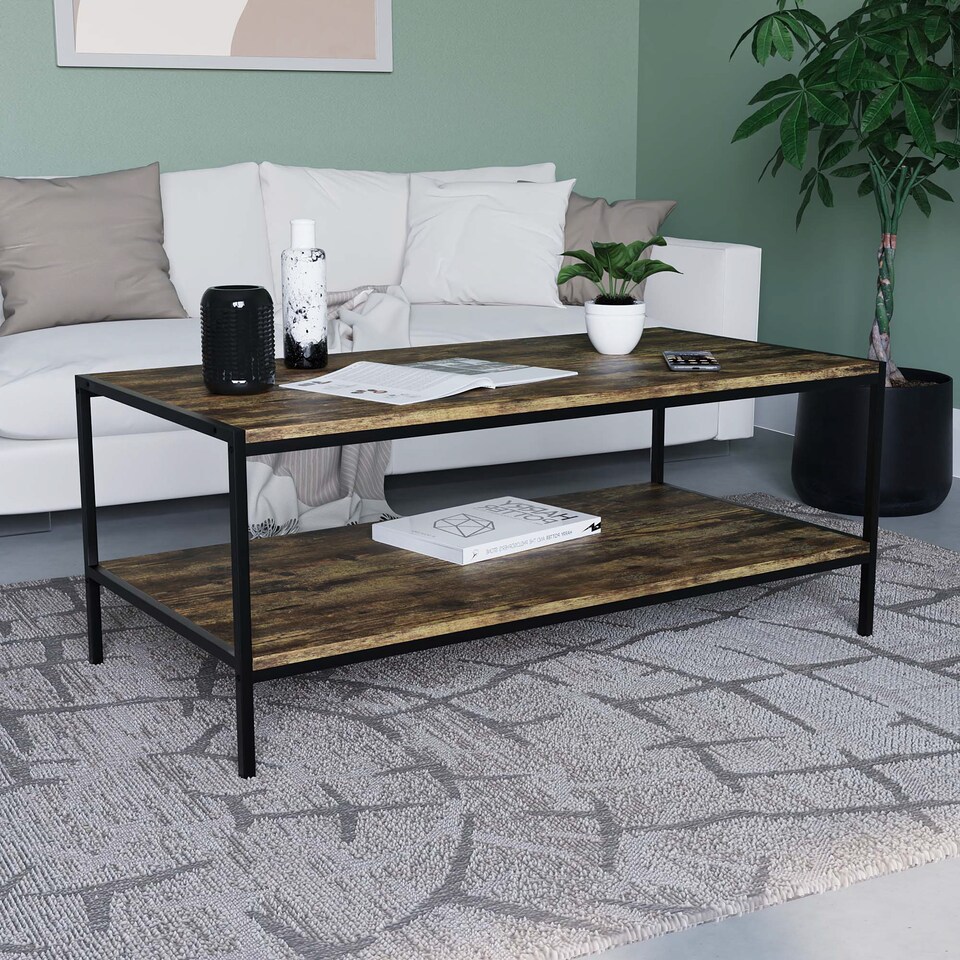 image 1 of Vida Designs Brooklyn Coffee Table Industrial Side Living Room Table, Dark Wood