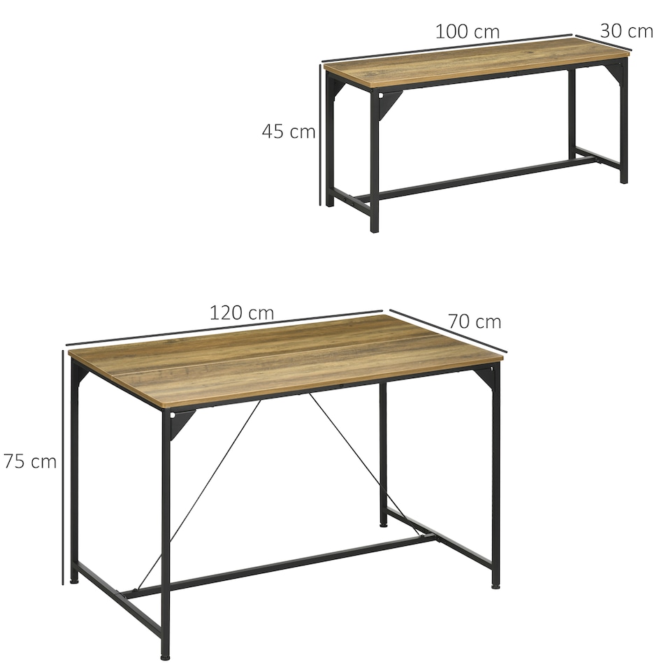 image 1 of HOMCOM Dining Table and Bench Set for 4, Kitchen Table with 2 Benches, Space Saving Dining Room Sets, Natural