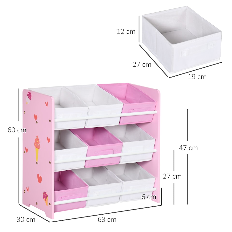 image 1 of ZONEKIZ Storage Unit W 9 Removable Storage Baskets for Nursery Playroom, Pink | Pink