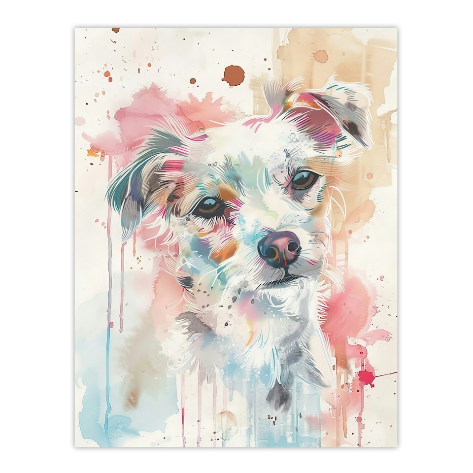 image 1 of Dog Lover Watercolour Portrait Pink Light Black Framed Wall Art Print A4