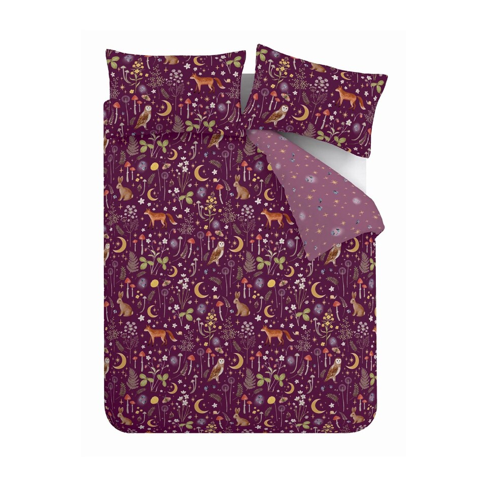 image 1 of Enchanted Twilight Animals Reversible Duvet Cover Set | Purple | Plum | Double