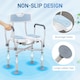 image 7 of HOMCOM Shower Chair with Hygiene Cut-Out Seat and Reinforced Crossbars, Height Adjustable Padded Bath Chair with Non-slip Feet for Elderly Seniors Disabled Handicap, Tool-Free Assembly, Light Blue