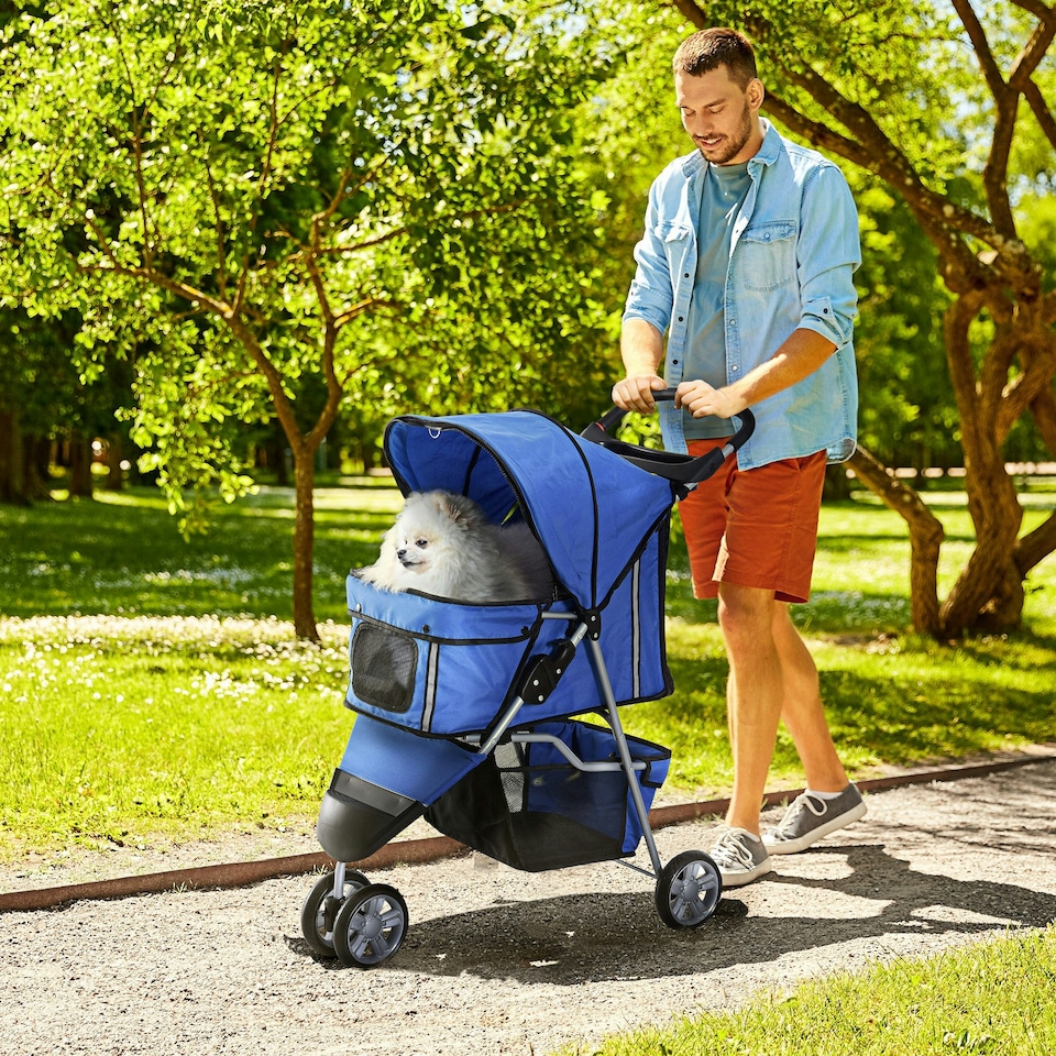 image 1 of PawHut Pet Stroller Pushchair Carrier for Cat Puppy with 3 Wheels Blue