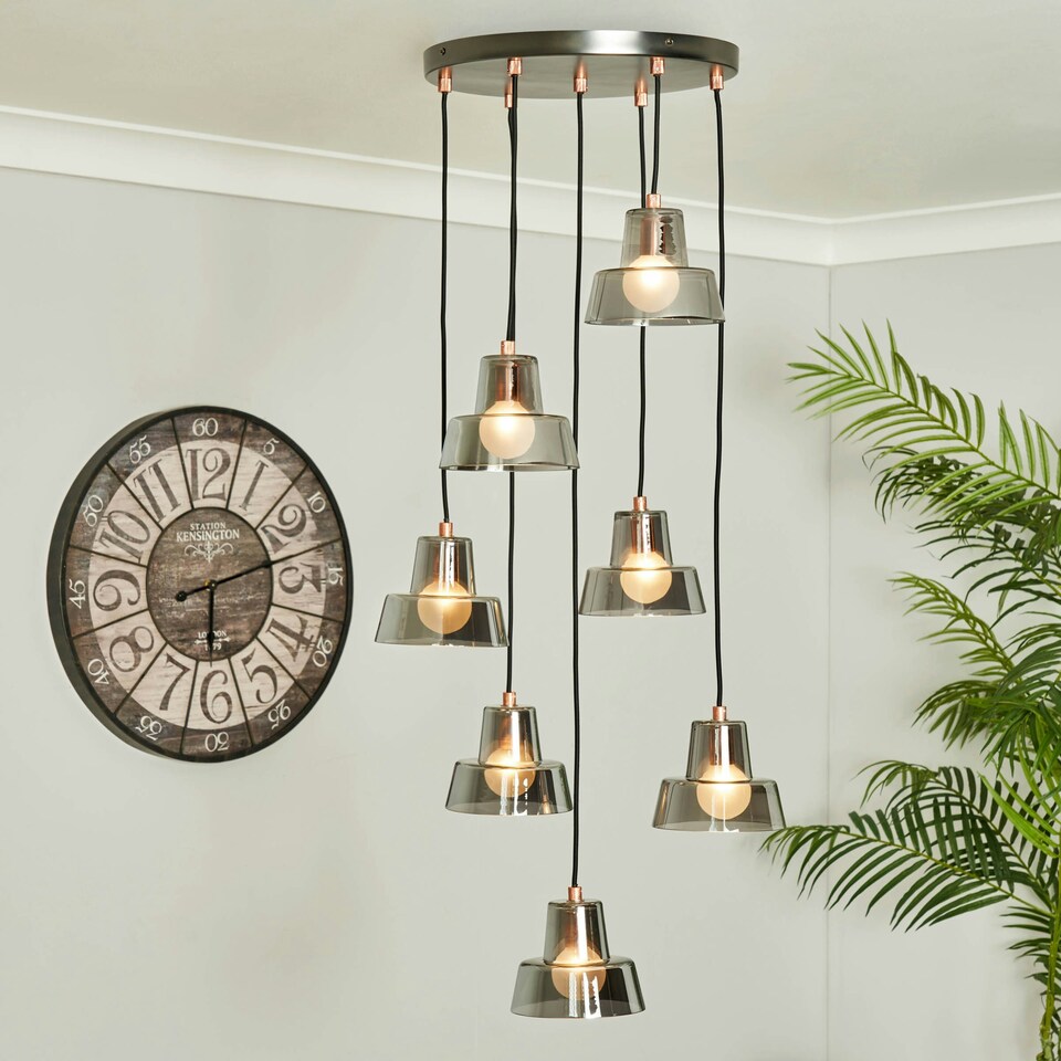 image 1 of BHS Demi Ceiling Pendant with Glass Shades, Pewter