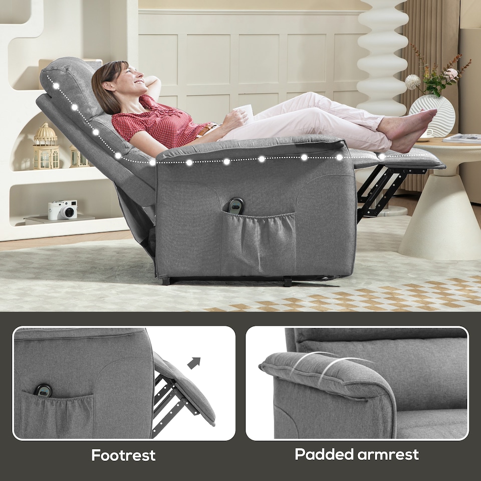 image 1 of HOMCOM Power Lift Recliner Chair, Electric Lift Chair for Elderly, Fabric Riser and Reclining Armchair with Remote Control, Side Pockets, Footrest, for Living Room, Grey | Grey | Grey