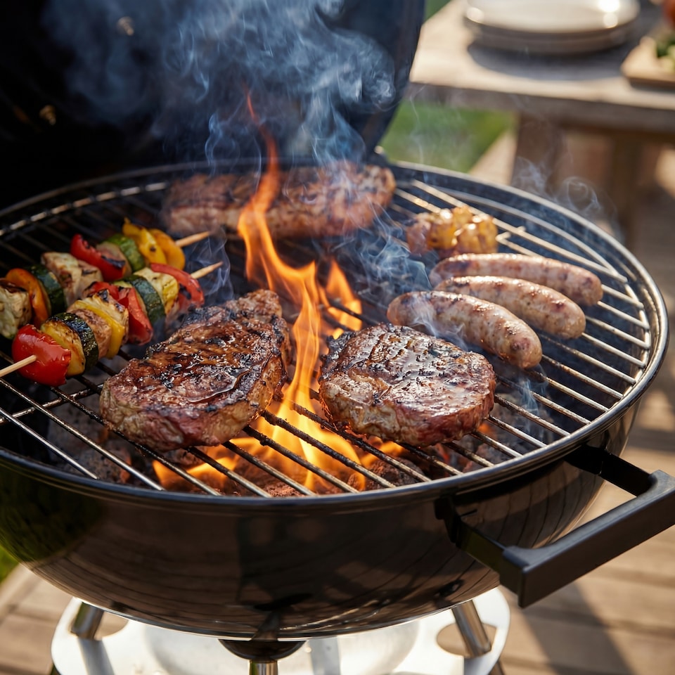 image 1 of Garden Vida Memphis Freestanding Lightweight Portable Kettle BBQ Grill - Black & Red