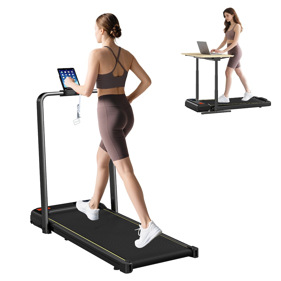 image 1 of SPORTNOW Folding Treadmill Walking Pad, Running Jogging Walking Machine | Black | Black with yellow accents | 109 x 48 x 100 cm