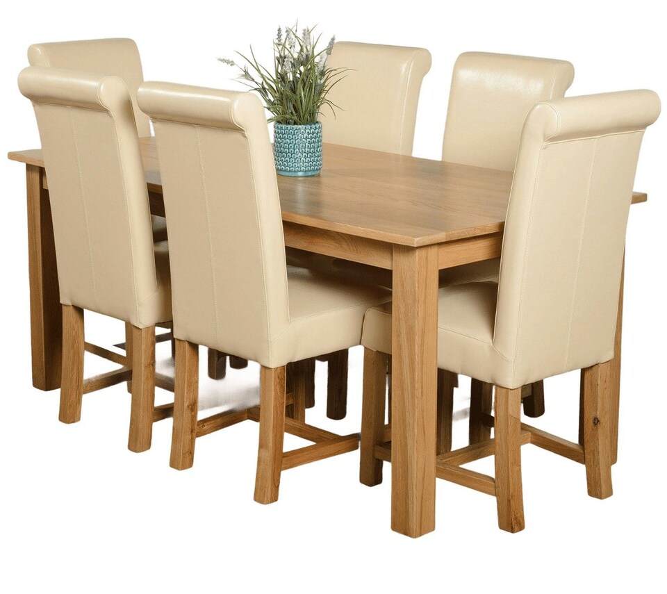 image 1 of Oslo 180 x 90 cm Large Oak Dining Table and 6 Washington Leather Chairs | Cream | Cream