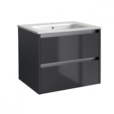 Bathroom 2-Drawer Wall Hung Vanity Unit with Basin 800mm Wide - Storm Grey Gloss - (Urban) - Brassware Not Included | Grey | Grey | 1