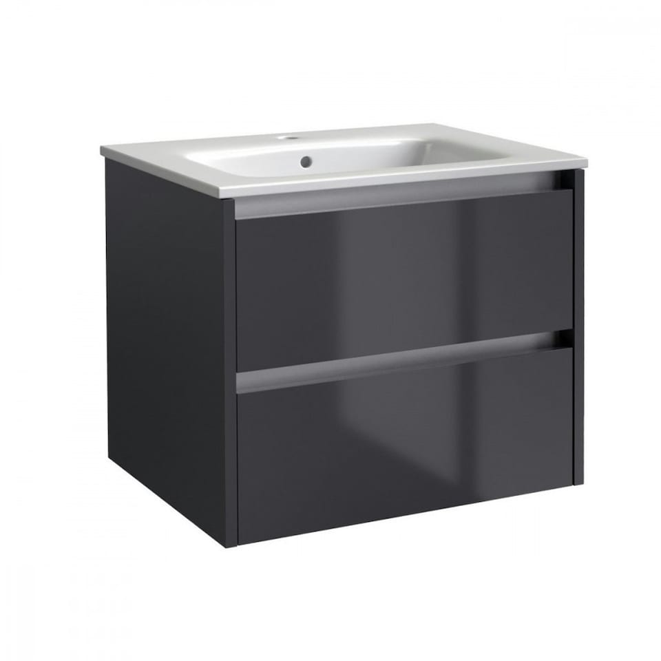 image 1 of Bathroom 2-Drawer Wall Hung Vanity Unit with Basin 800mm Wide - Storm Grey Gloss - (Urban) - Brassware Not Included | Grey | Grey | 1