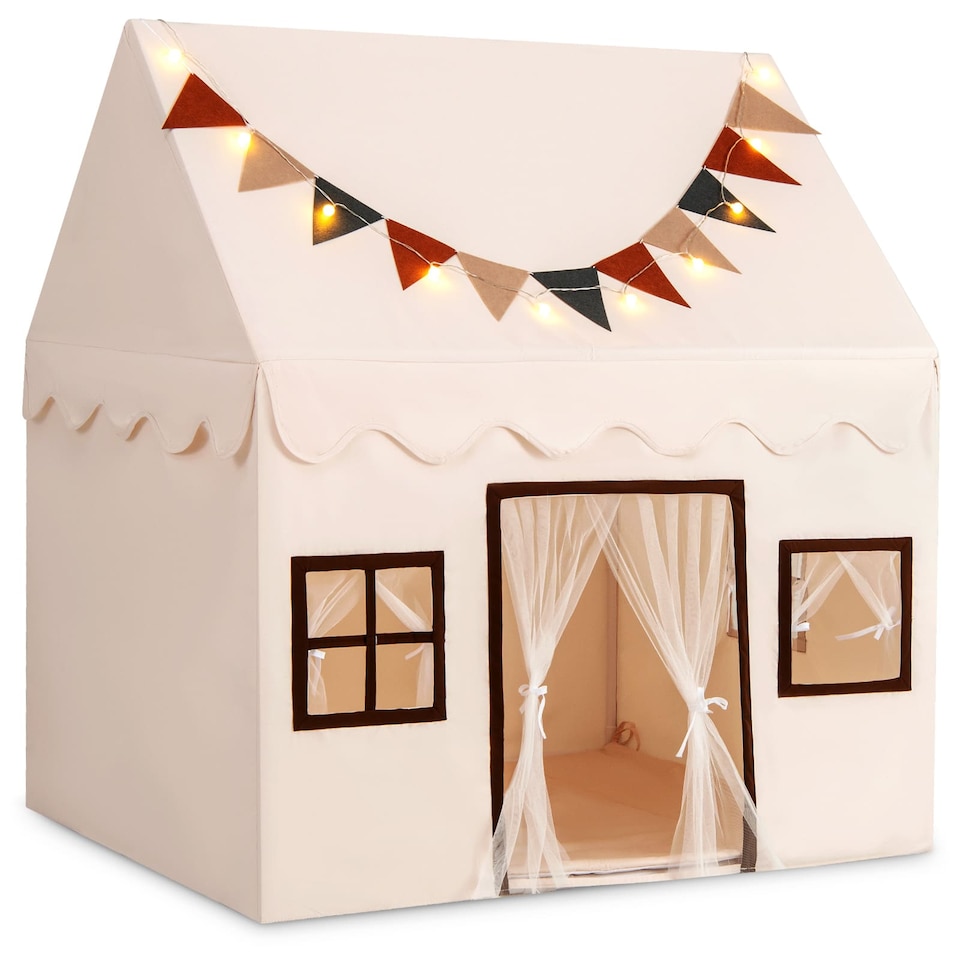 image 1 of COSTWAY Kids Play Tent Toddler Playhouse Tent with Padded Non-slip Mat-Beige