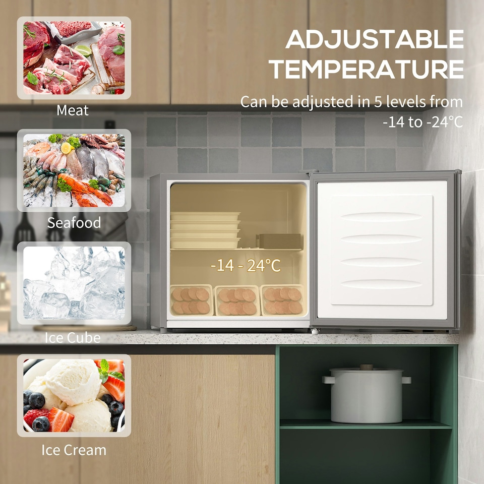 image 1 of HOMCOM 35L Tabletop Freezer with Adjustable Temperature Wire Shelf Grey