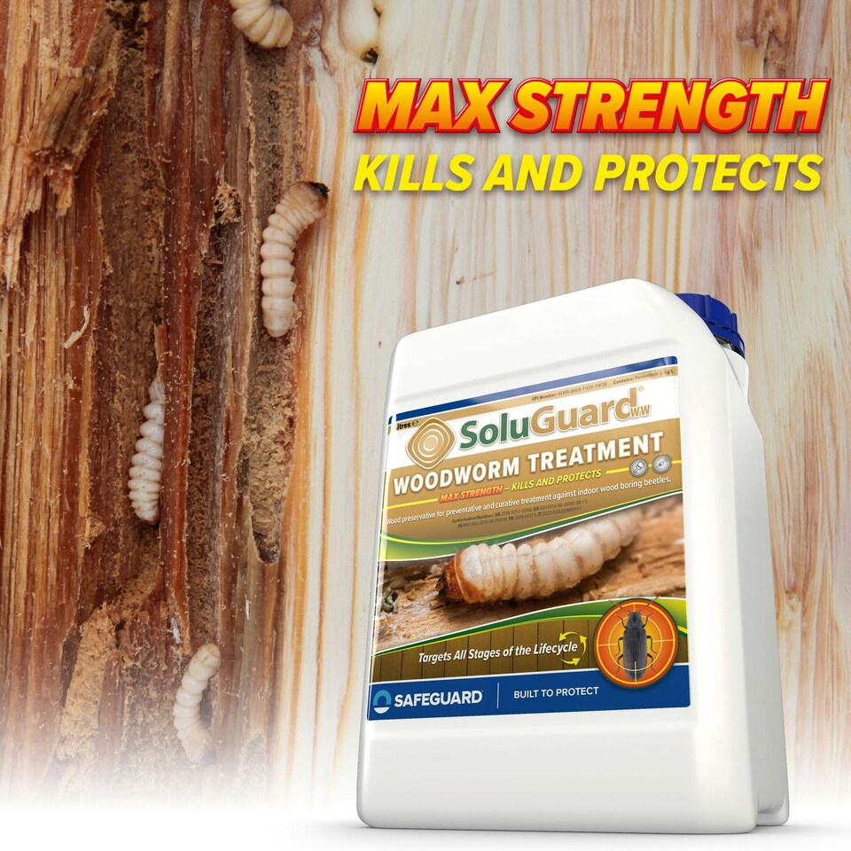 image 1 of Soluguard Woodworm Treatment (1x5L Clear & Sprayer) Ready for Use Woodworm Killer Spray