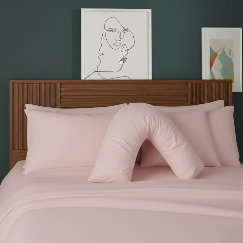 image 1 of V Shape Pillowcase for Support Maternity Pillows Polycotton Easy Care | Pink