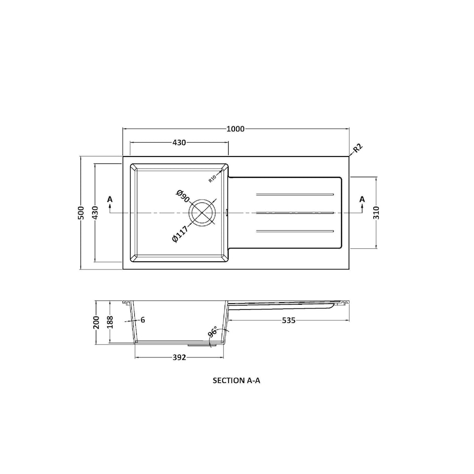 image 1 of Balterley 100cm Kitchen Single Bowl Composite Inset Sink with Overflow & Reversible Drainer