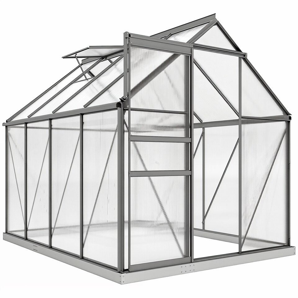 image 1 of Outsunny Polycarbonate Walk-in Garden Greenhouse w/ Sliding Door Dark Grey