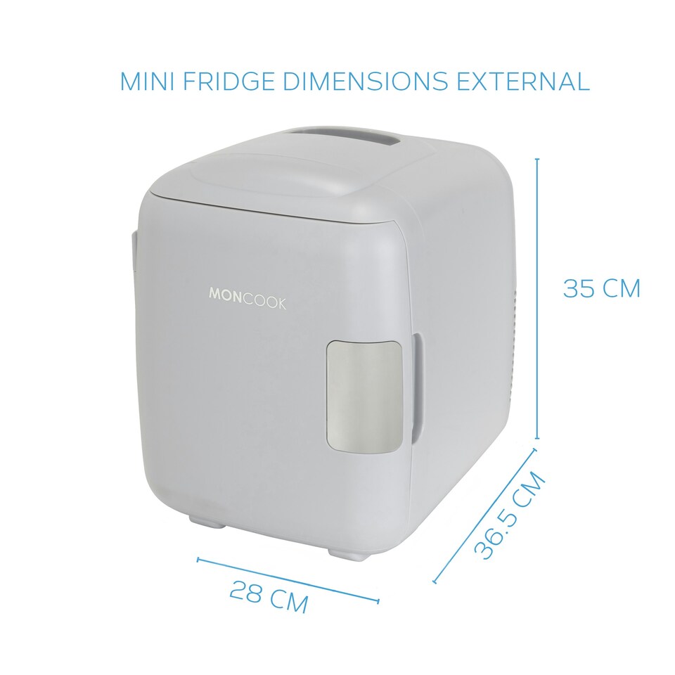image 1 of MONCOOK Mini Fridge For Bedrooms - Small, Portable & Quiet Mini Fridges For Skincare, Medicine, Food & Drinks - Cooling & Warming Function - 14L - Grey Mono
