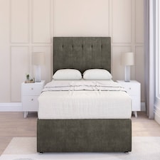 Sloomy Highbury Pewter Dumfries Divan Bed Base No Drawers With 26 Inch Strutted Headboard | Grey | Pewter | Single | 1
