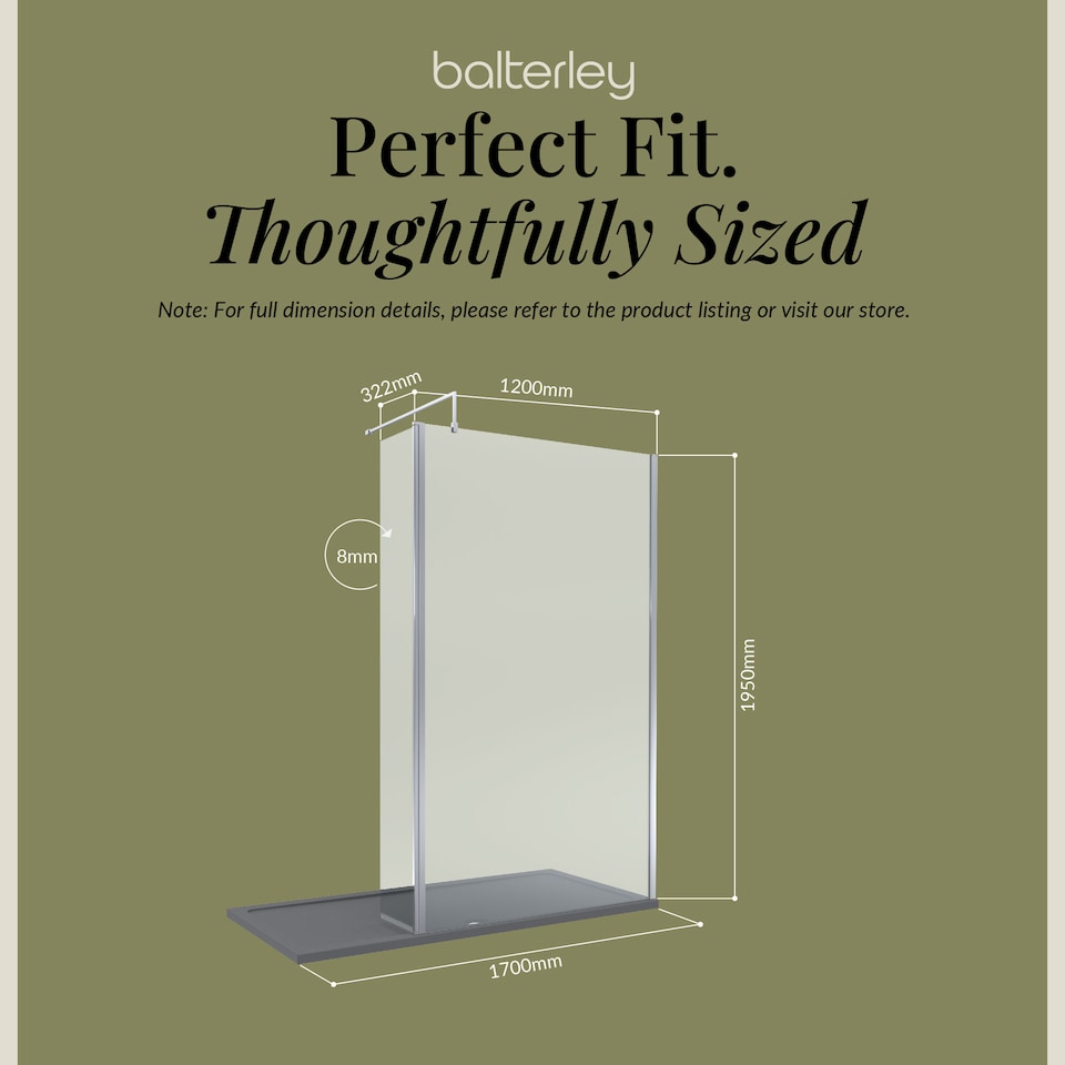 image 1 of Balterley Glass Walk In Wetroom Screen and Hinged Return Screen with Profile and Shower Tray | Silver | Chrome