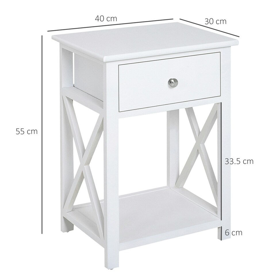 image 1 of HOMCOM 55cm End Side Table w/ Drawer Shelf Stand Black White