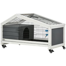 PawHut Rabbit Cage with Water Bottle, Wheels, Plastic Slide-Out Tray - Dark Grey