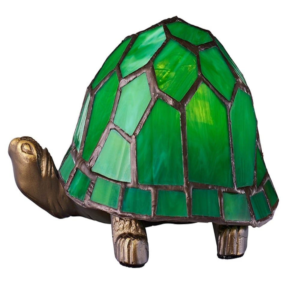 image 1 of Beautifully Hand Crafted Green Glass Tortoise Tiffany Lamp