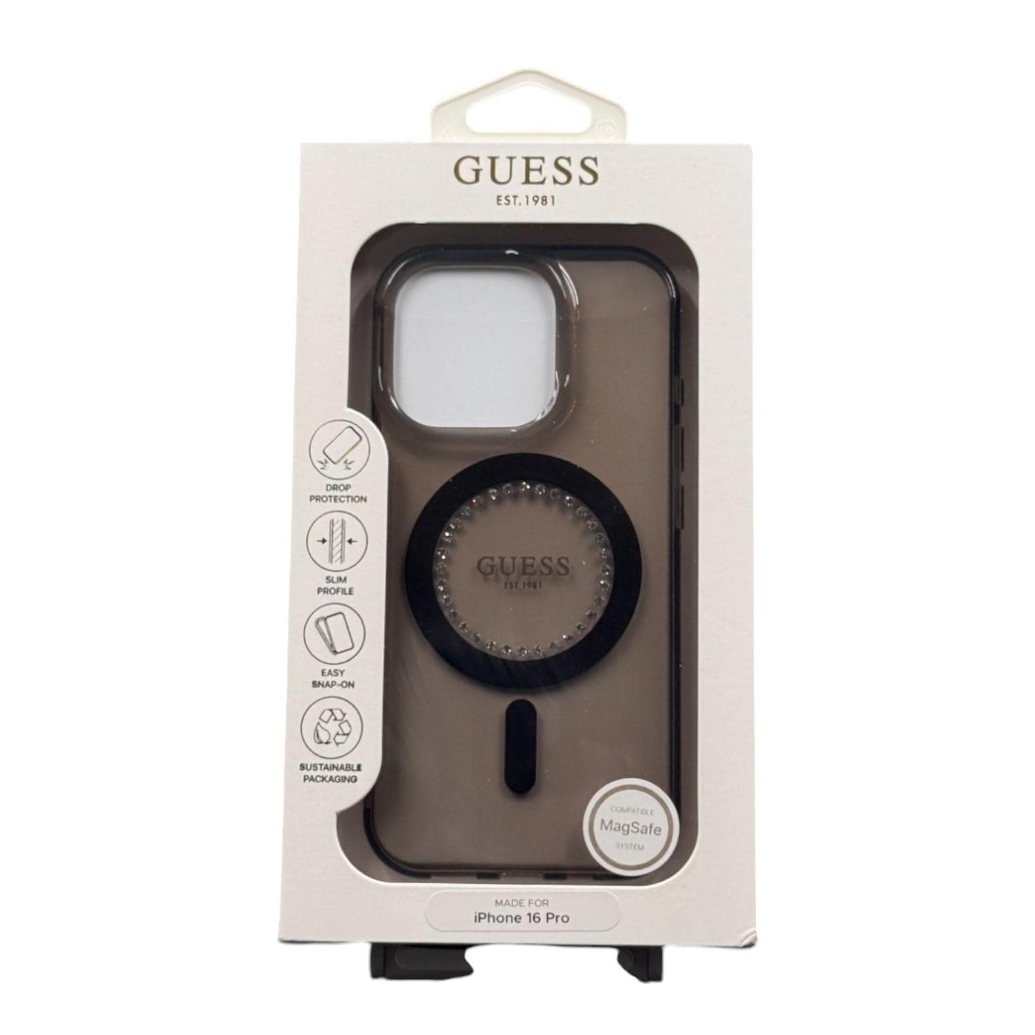 Custodia Guess IML Con Strass E MagSafe Per IPhone 16 Pro (6,3") &ndash; Trasparente E Brillante