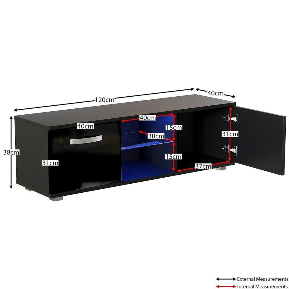 image 1 of Vida Designs Cosmo 2 Door LED TV Unit Entertainment Stand, 120cm, Black