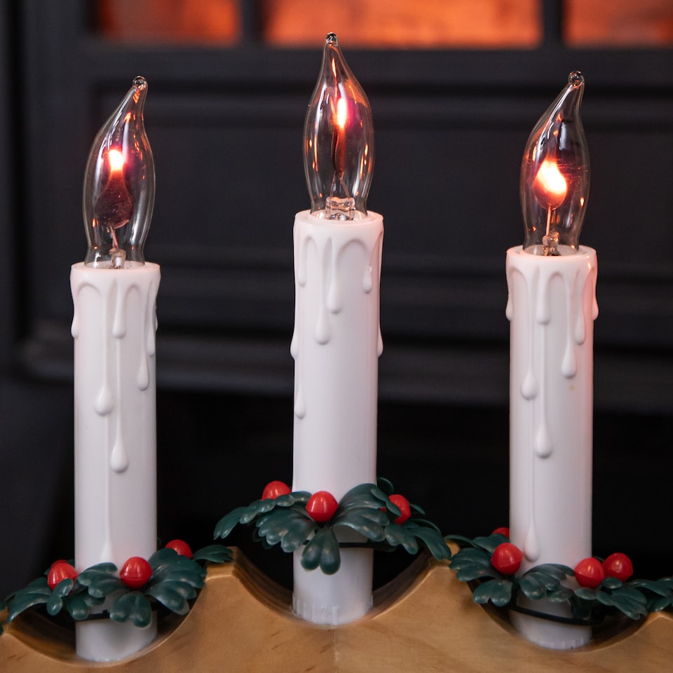 image 1 of Premier Wooden Christmas Candle Bridge Arch with 7 Flickering Candle Bulbs Mains Operated